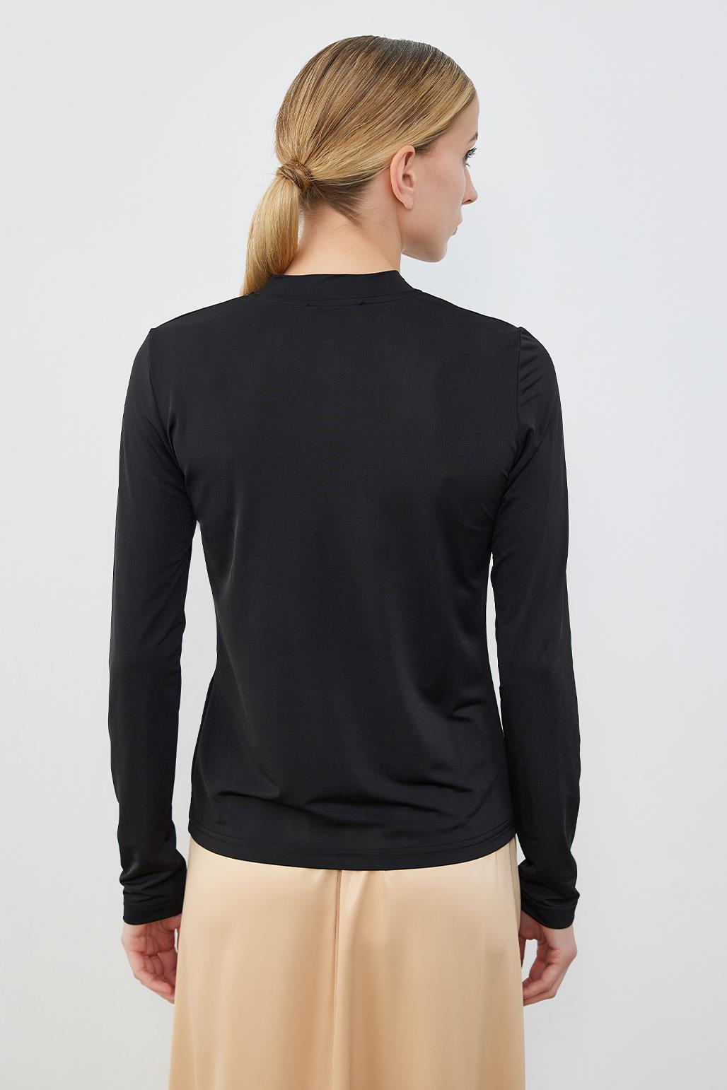 Silk Knitted Long Sleeve Blouse Black
