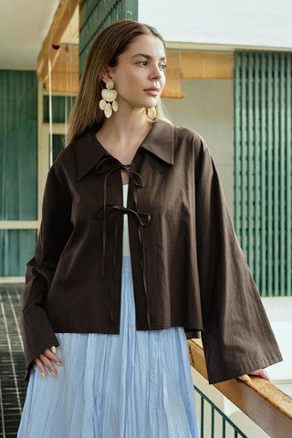 Isabel Collared Tied Shirt Brown