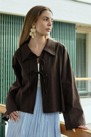 Isabel Collared Tied Shirt Brown