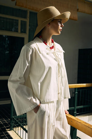 Isabel Collared Tied Shirt in Ecru