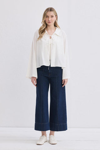 Isabel Collared Tied Shirt in Ecru