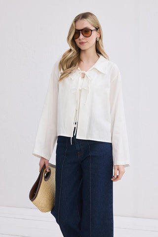 Isabel Collared Tied Shirt in Ecru