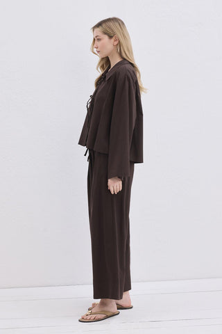 Isabel Collared Tied Shirt Brown