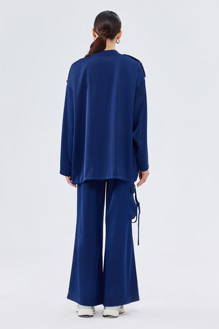 Embroidered Bomber Pants Set Navy Blue