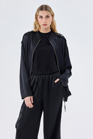 Embroidered Bomber Pants Set Black