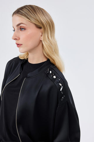 Embroidered Bomber Pants Set Black