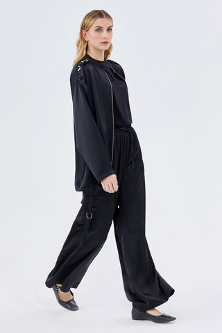 Embroidered Bomber Pants Set Black