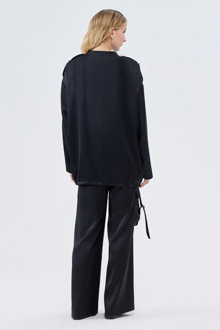 Embroidered Bomber Pants Set Black