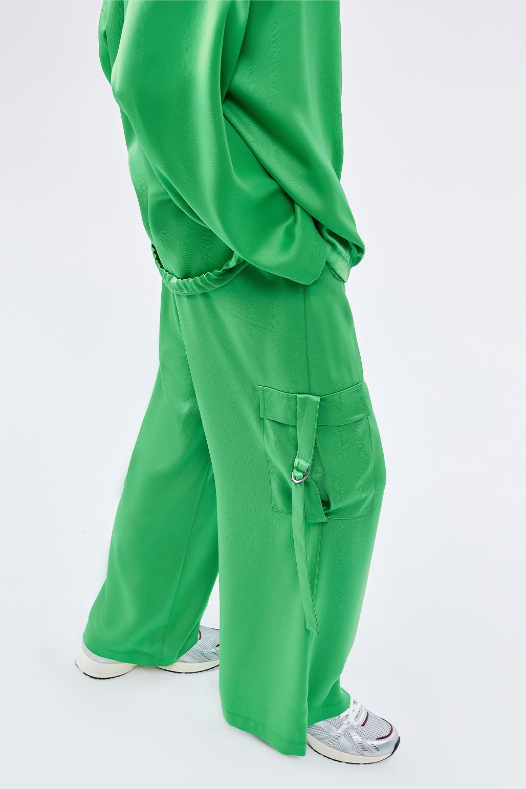 Embroidered Bomber Pants Set Green