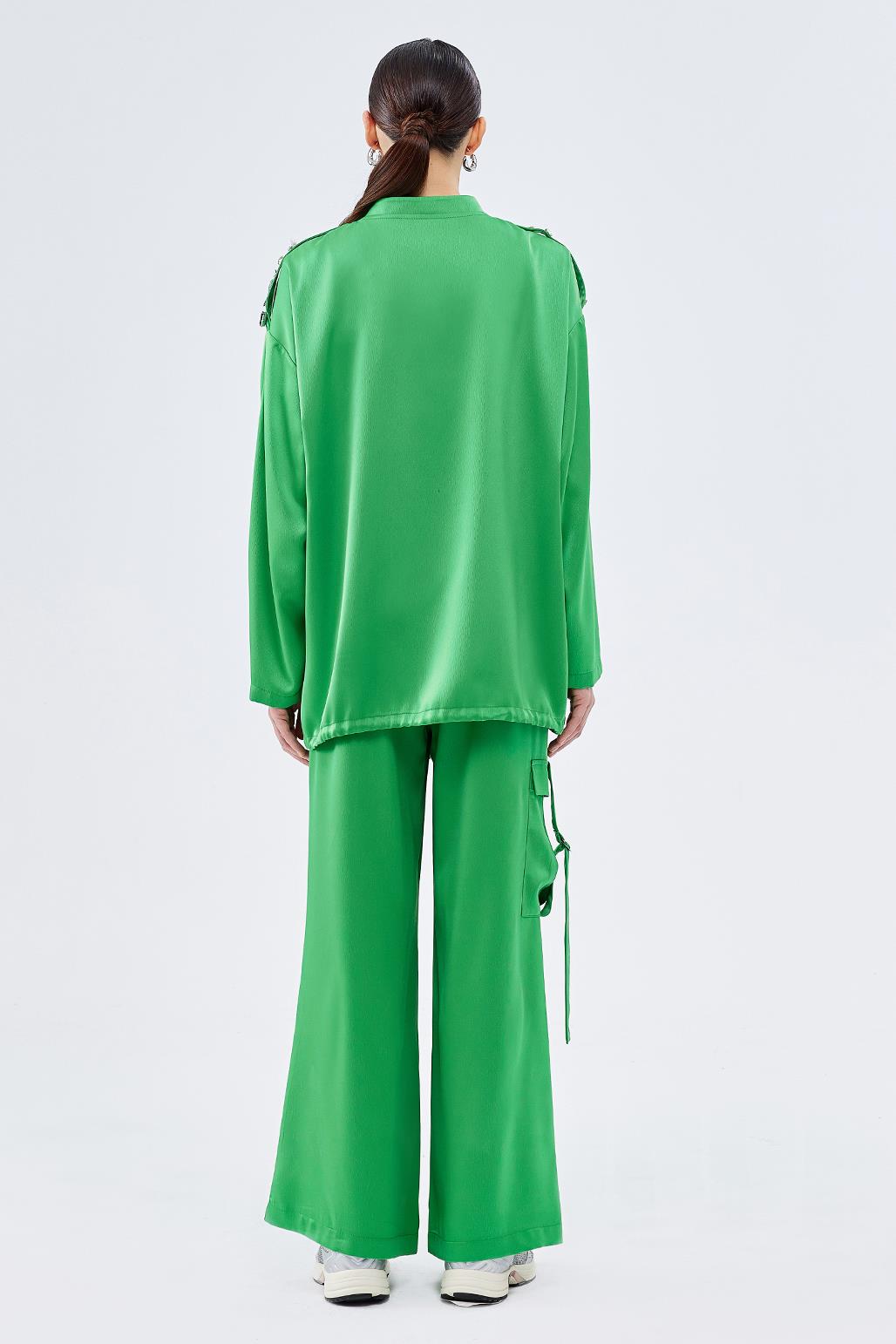 Embroidered Bomber Pants Set Green
