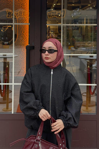 Jacquard Loose Fit Lightweight Bomber Jacket Black