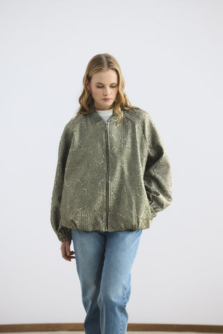 Jacquard Loose Fit Lightweight Bomber Jacket Gold