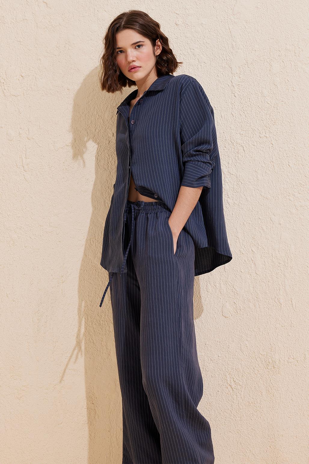 Jasmin Modal Striped Set Navy Blue