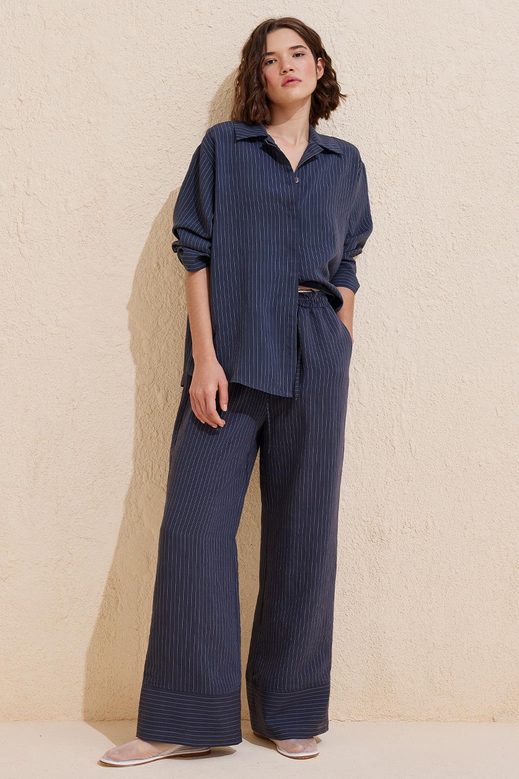 Jasmin Modal Striped Set Navy Blue