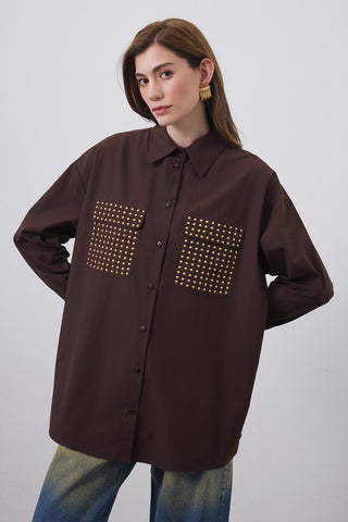 Jeya Shirt with Studed Pockets Brown