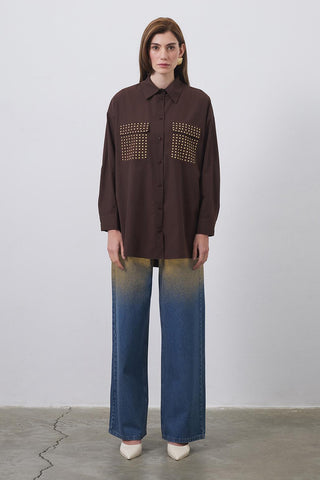 Jeya Shirt with Studed Pockets Brown