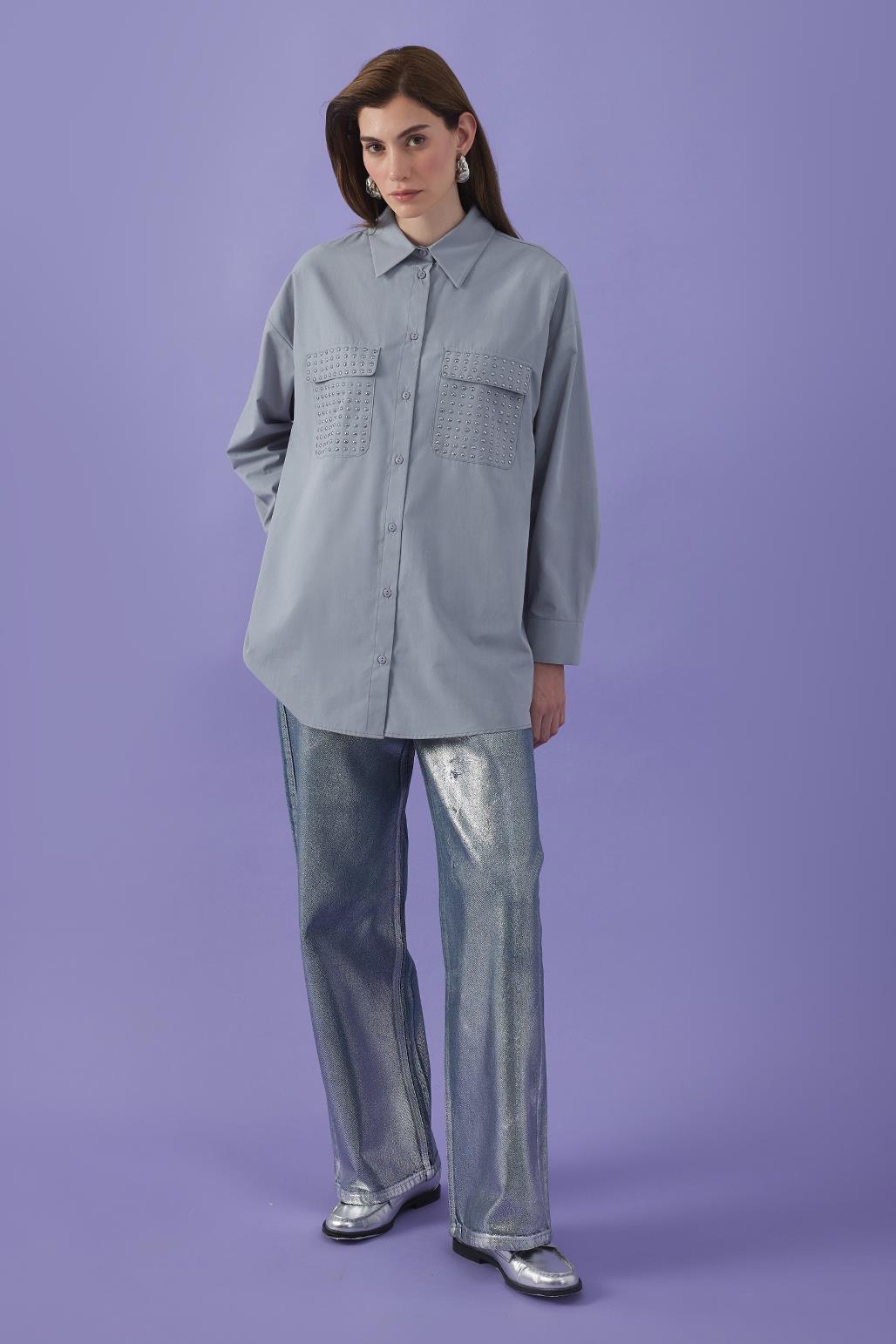 Jeya Shirt with Studed Pockets Gray