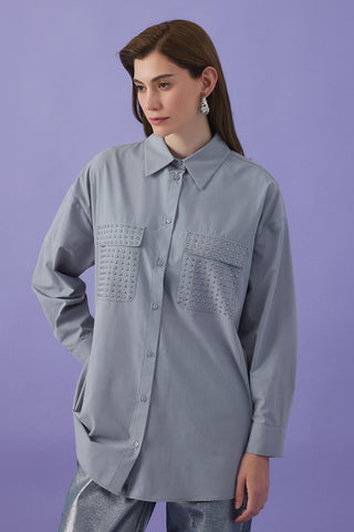 Jeya Shirt with Studed Pockets Gray