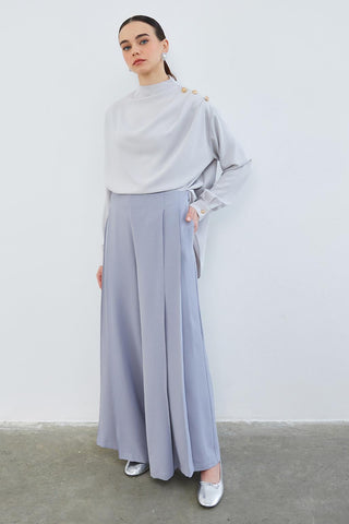 Judi Pleated Loose High Waist Trousers Gray