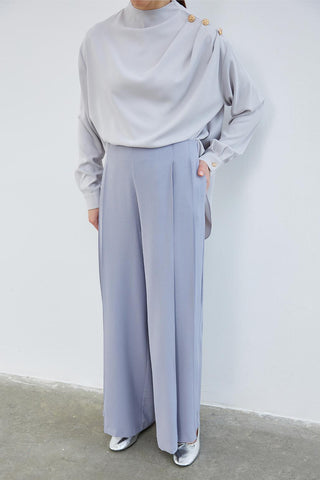 Judi Pleated Loose High Waist Trousers Gray