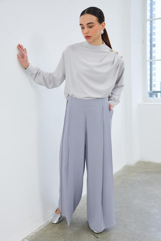 Judi Pleated Loose High Waist Trousers Gray