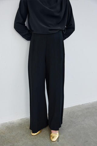 Judi Pleated Loose High Waist Trousers Black