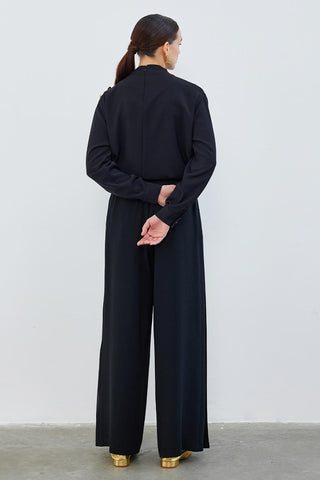 Judi Pleated Loose High Waist Trousers Black