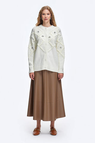 Fluffy Embroidered Cardigan Ecru