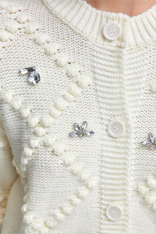 Fluffy Embroidered Cardigan Ecru