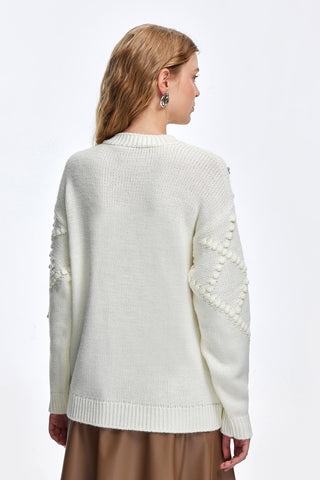 Fluffy Embroidered Cardigan Ecru