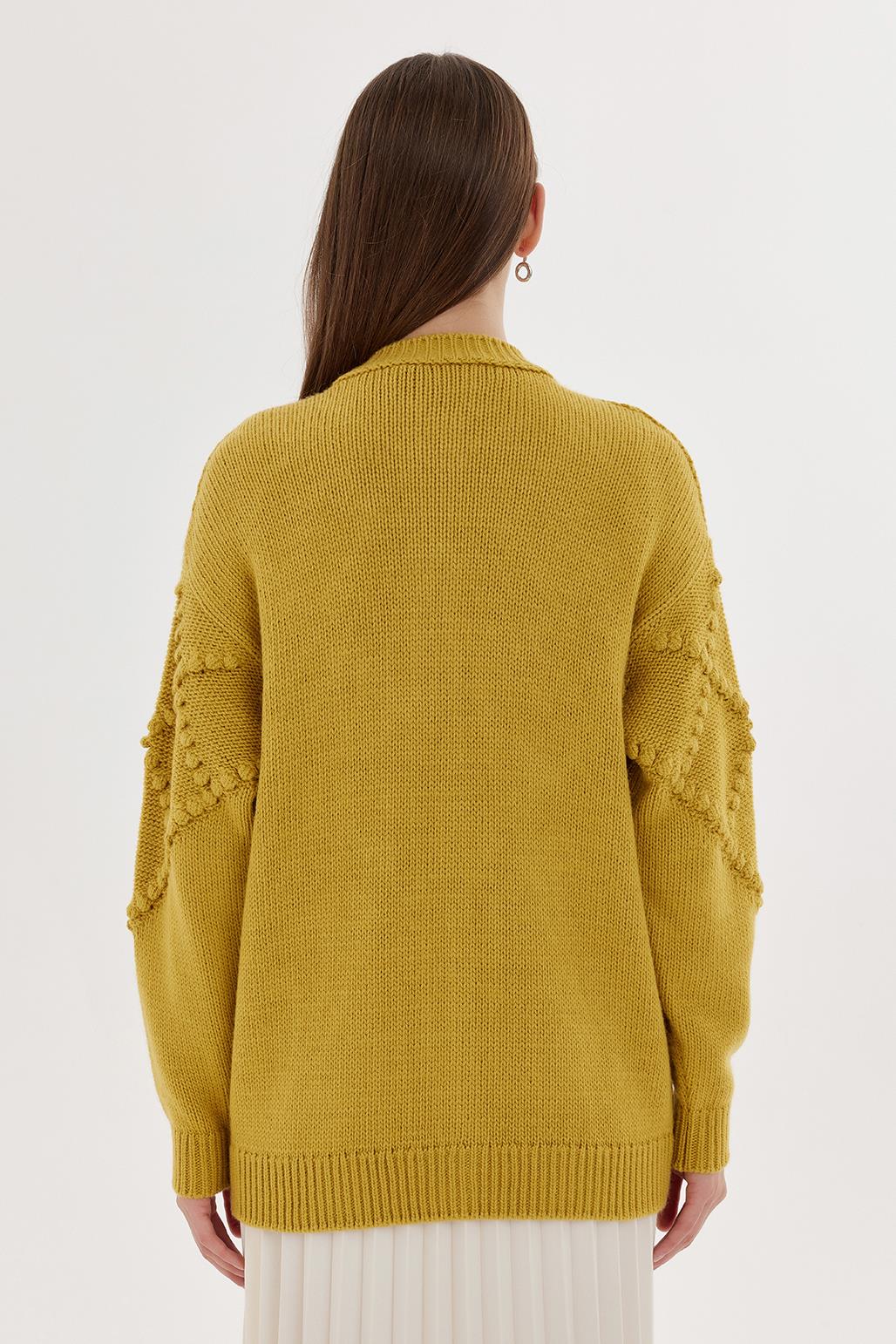 Fluffy Embroidered Cardigan Mustard
