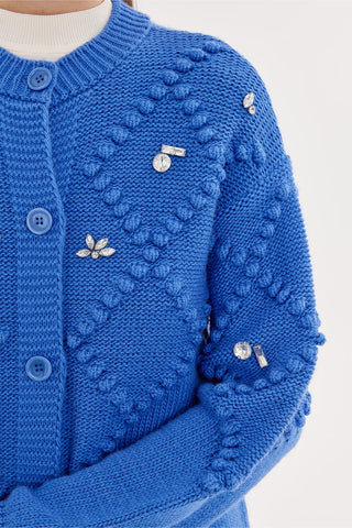 Fluffy Embroidered Cardigan Blue