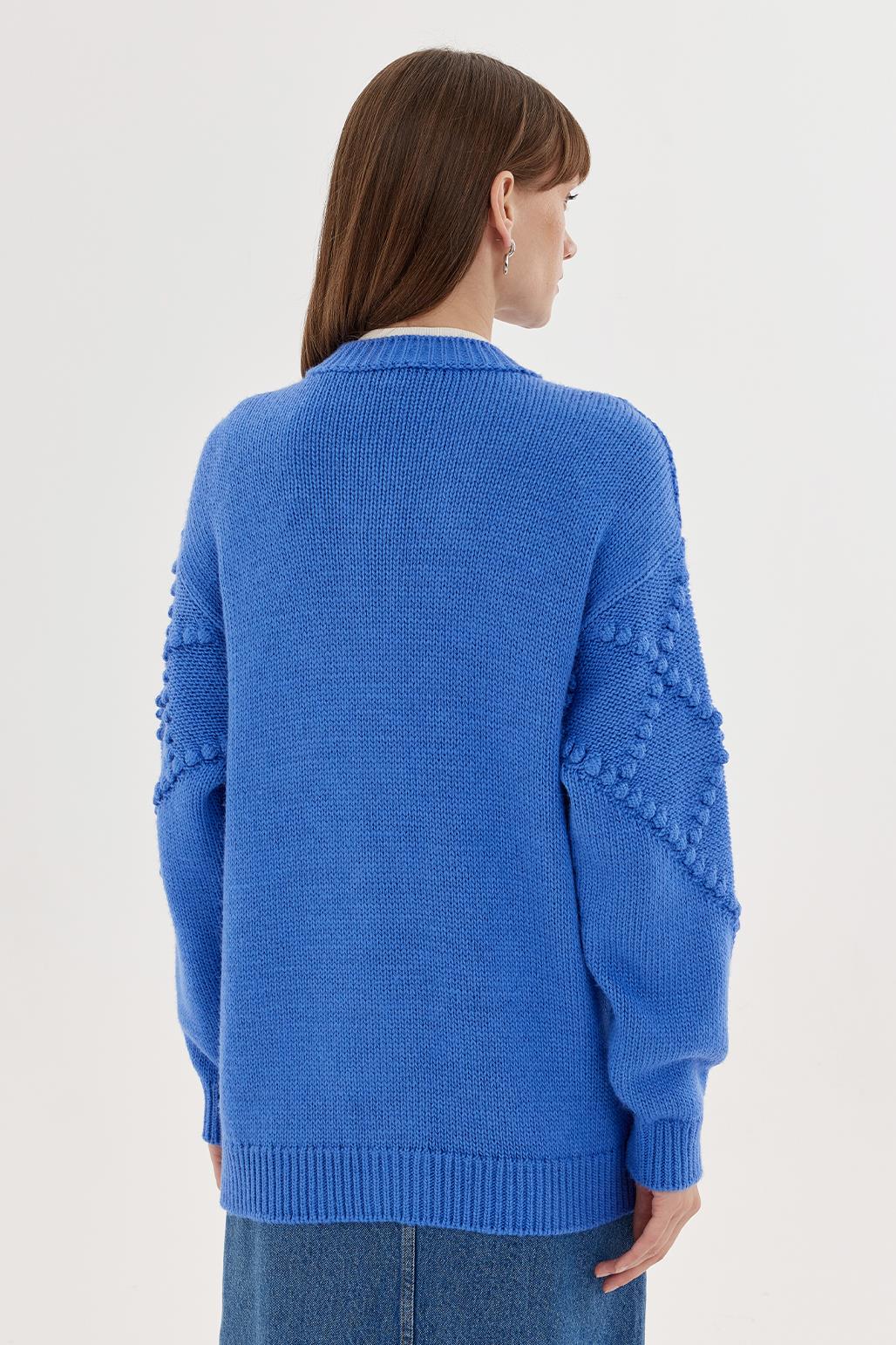 Fluffy Embroidered Cardigan Blue