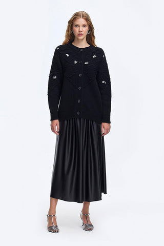 Fluffy Embroidered Cardigan Black