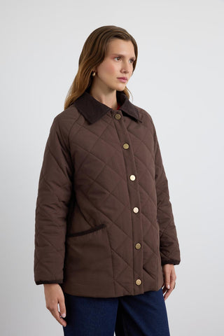 Velvet Collar Quilted Jacket Brown