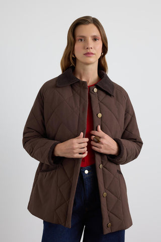 Velvet Collar Quilted Jacket Brown