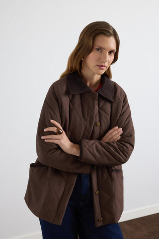 Velvet Collar Quilted Jacket Brown