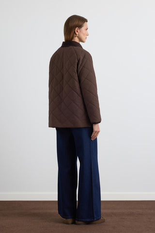 Velvet Collar Quilted Jacket Brown