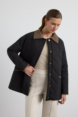 Velvet Collar Quilted Jacket Black