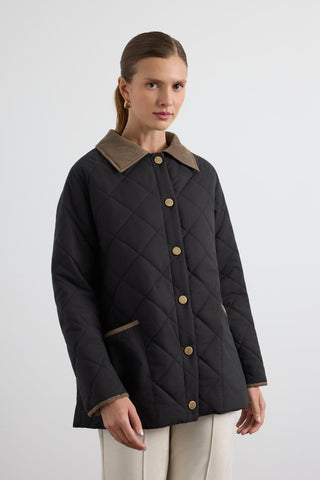 Velvet Collar Quilted Jacket Black