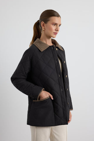 Velvet Collar Quilted Jacket Black