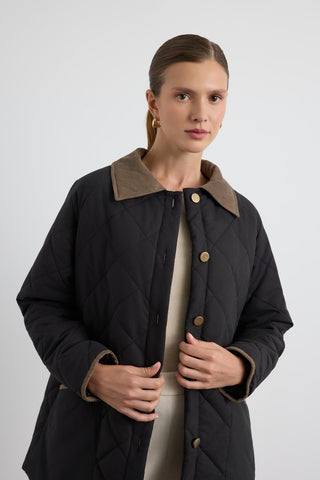 Velvet Collar Quilted Jacket Black