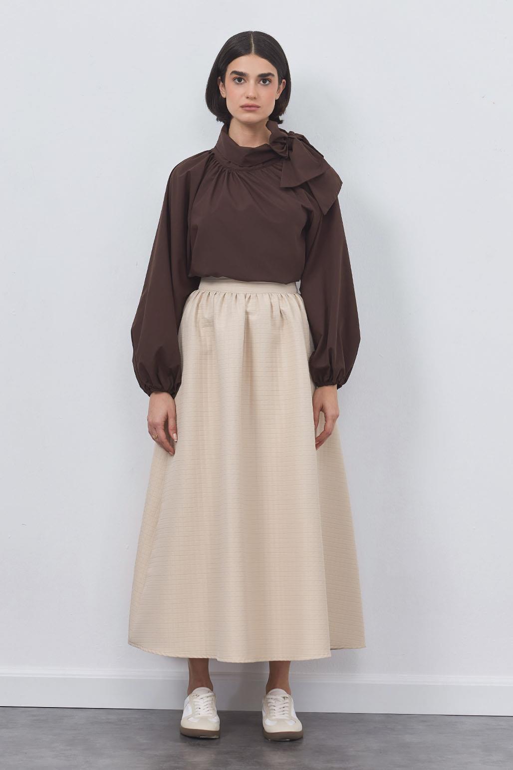 Kaje Quilted Shirred Skirt Stone