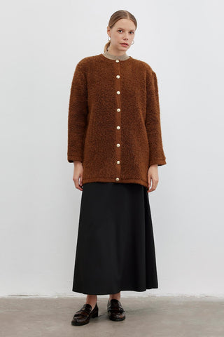 Thick Boucle Knit Jacket Cardigan Chocolate Brown
