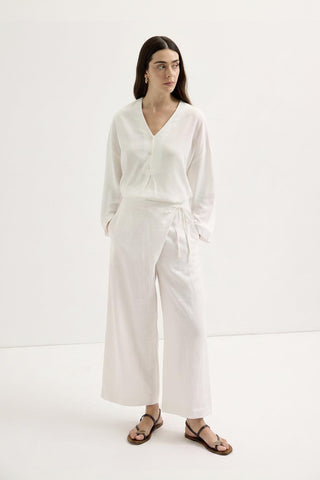 Linen Trousers with Flap Pockets and Tie Detail Ecru