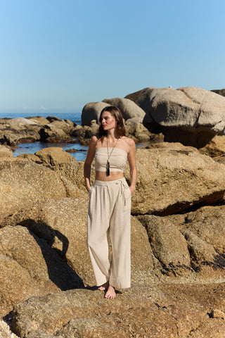 Linen Trousers with Flap Pockets and Tie Detail Natural