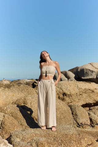 Linen Trousers with Flap Pockets and Tie Detail Natural