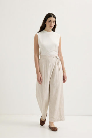 Linen Trousers with Flap Pockets and Tie Detail Natural