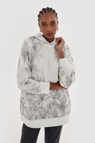 Hooded and Patterned Sweatshirt Gray