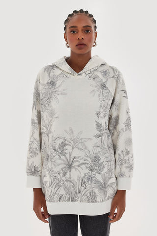 Hooded and Patterned Sweatshirt Gray